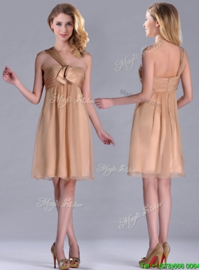 New Style One Shoulder Chiffon Short Prom Dress in Champagne