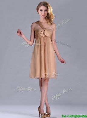 New Style One Shoulder Chiffon Short Prom Dress in Champagne