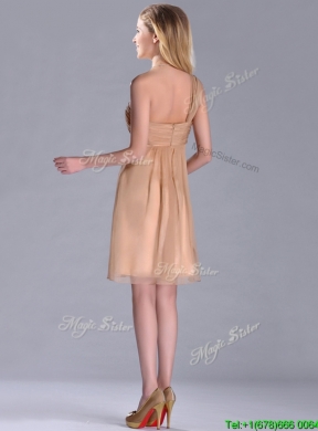 New Style One Shoulder Chiffon Short Prom Dress in Champagne