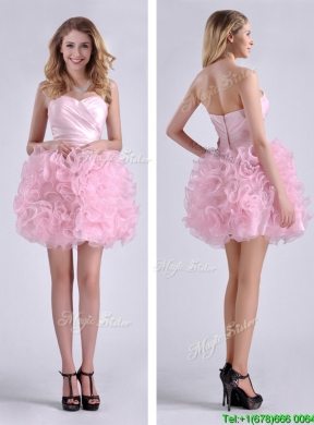 Sweet Ball Gown Ruched Baby Pink Short Prom Dress in Rolling Flowers