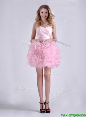 Sweet Ball Gown Ruched Baby Pink Short Prom Dress in Rolling Flowers