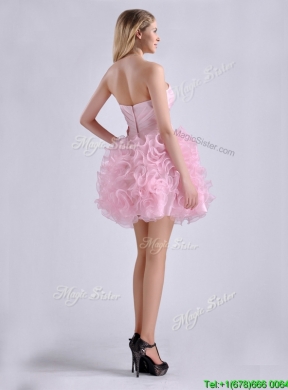 Sweet Ball Gown Ruched Baby Pink Short Prom Dress in Rolling Flowers