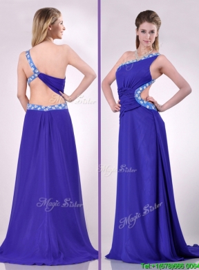 Beautiful Brush Train One Shoulder Prom Dress with Criss Cross