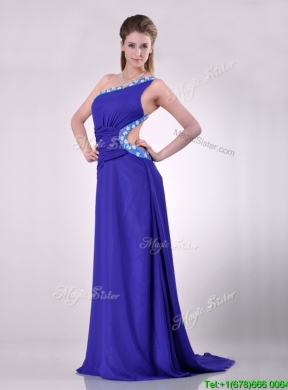 Beautiful Brush Train One Shoulder Prom Dress with Criss Cross