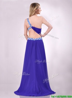 Beautiful Brush Train One Shoulder Prom Dress with Criss Cross