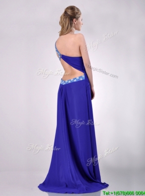 Beautiful Brush Train One Shoulder Prom Dress with Criss Cross