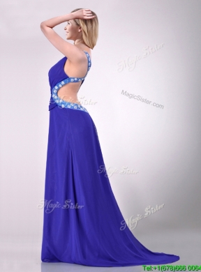 Beautiful Brush Train One Shoulder Prom Dress with Criss Cross