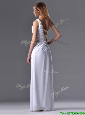 Beautiful Cut Out Waist One Shoulder White Prom Dress with Beading