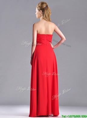 Beautiful Strapless Chiffon Red Dama Dress with Beading and Ruching