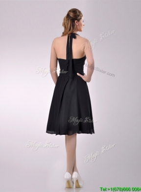 Best Selling Chiffon Halter Top Ruched Dama Dress in Black