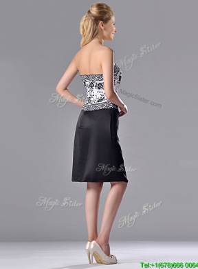 Column Strapless Knee-length Short Prom Dress with Embroidery