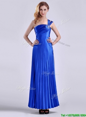 Discount Royal Blue Ankle Length Prom Dress with Beading and Pleats