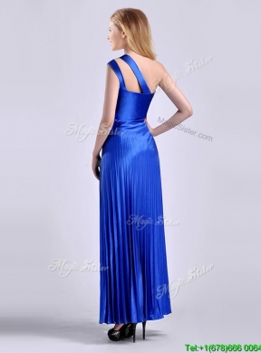 Discount Royal Blue Ankle Length Prom Dress with Beading and Pleats