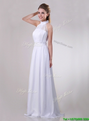 Empire Halter Top Applique Decorated Waist White Dama Dress in Chiffon