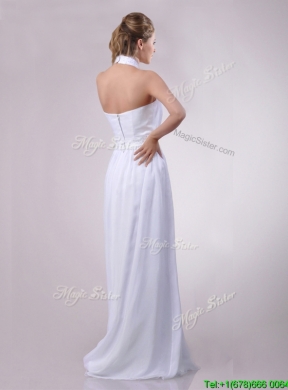 Empire Halter Top Applique Decorated Waist White Dama Dress in Chiffon