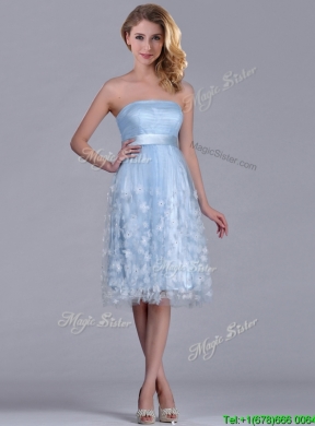 Gorgeous Empire Tea Length Applique Tulle Dama Dress in Light Blue