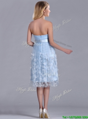 Gorgeous Empire Tea Length Applique Tulle Dama Dress in Light Blue