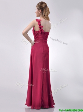 Hot Sale One Shoulder Red Dama Dress with Appliques and Ruching