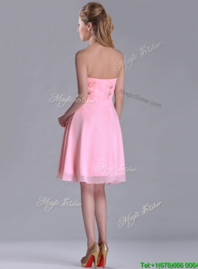 Latest Side Zipper Strapless Pink Short Prom Dress with Beaded Bodice