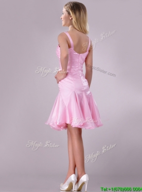 Lovely Beaded Bust Straps Short Dama Dress in Baby Pink