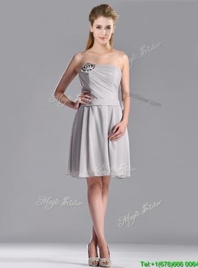 Lovely Empire Strapless Chiffon Grey Dama Dress with Hand Made Flower