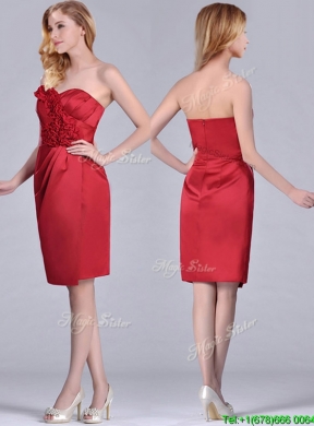 Low Price Red Column Satin Knee Length Prom Dress with Ruffles