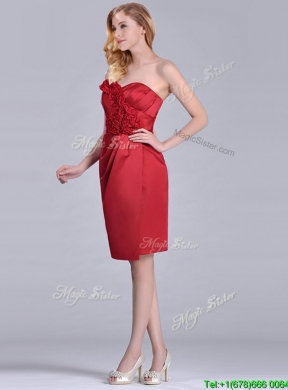 Low Price Red Column Satin Knee Length Prom Dress with Ruffles