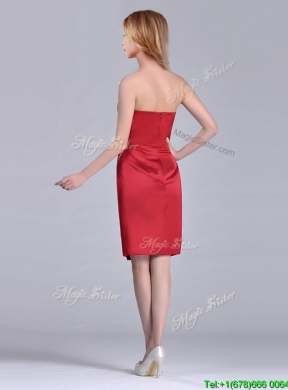 Low Price Red Column Satin Knee Length Prom Dress with Ruffles