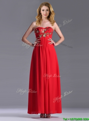 Luxurious Applique with Sequins Red Prom Dress in Ankle Length