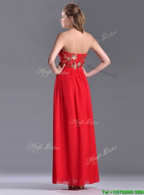 Luxurious Applique with Sequins Red Prom Dress in Ankle Length