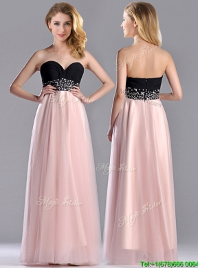 Modern Empire Beaded and Ruched Prom Dress in Baby Pink and Black