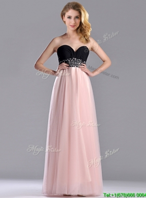 Modern Empire Beaded and Ruched Prom Dress in Baby Pink and Black