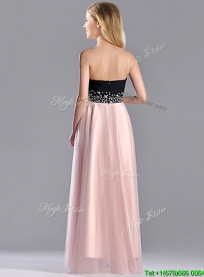 Modern Empire Beaded and Ruched Prom Dress in Baby Pink and Black