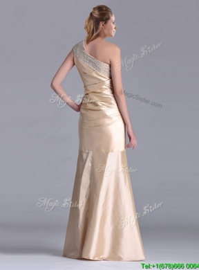 New Column Beaded Decorated One Shoulder Prom Dress in Champagne