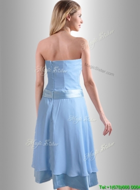 New Style Bowknot Chiffon Short Dama Dress in Light Blue