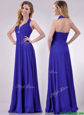 New Style Halter Top Zipper Up Long Prom Dress in Blue