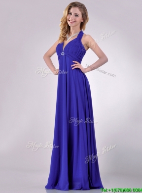 New Style Halter Top Zipper Up Long Prom Dress in Blue