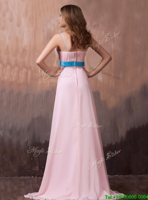 New Style Spaghetti Straps Beaded and Bowknot Prom Dress with Brush Train