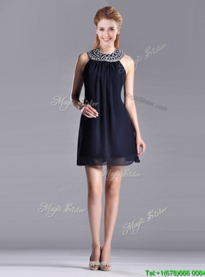 Popular Black Short Dama Dress with Beaded Decorated Halter Top