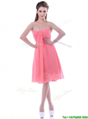 Popular Empire Chiffon Ruched Watermelon Dama Dress in Knee Length