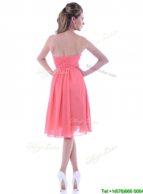 Popular Empire Chiffon Ruched Watermelon Dama Dress in Knee Length