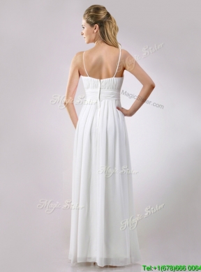 Popular Spaghetti Straps Applique and Ruched Dama Dress in White