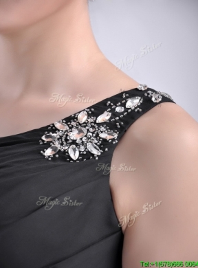 Romantic High Low One Shoulder Black Prom Dress with Criss Cross