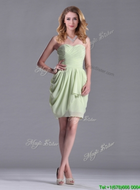 Simple Zipper Up Chiffon Yellow Green  Dama Dress with Ruching