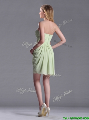 Simple Zipper Up Chiffon Yellow Green  Dama Dress with Ruching