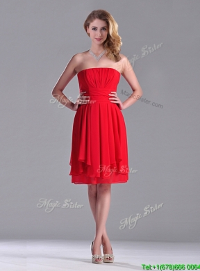 The Super Hot Strapless Empire Chiffon Ruched Dama Dress in Red