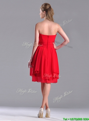 The Super Hot Strapless Empire Chiffon Ruched Dama Dress in Red