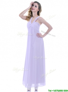 Wonderful Ruched Decorated Bust Ankle Length Dama Dress in Lavender