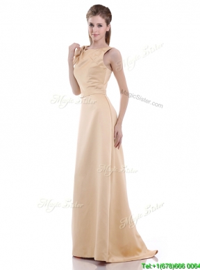 2016 Simple Column Scoop Bowknot Vintage Mother Dress in Champagne