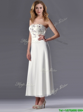 Beautiful Applique with Beading White Vintage Mother Dress in Tea Length